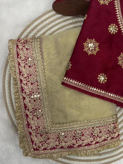 Heavy Soft Twil Net Saree with Embroidery Coding & Sequence Work