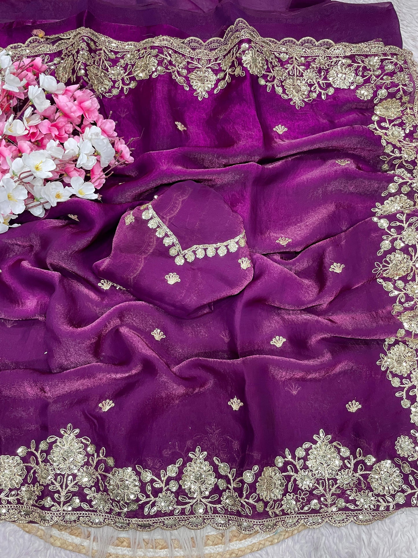 Celebrity Style Fendy Satin Saree with Sequin Coding Embroidery