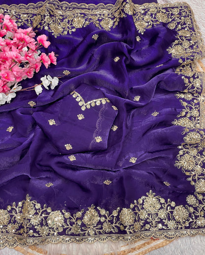Celebrity Style Fendy Satin Saree with Sequin Coding Embroidery