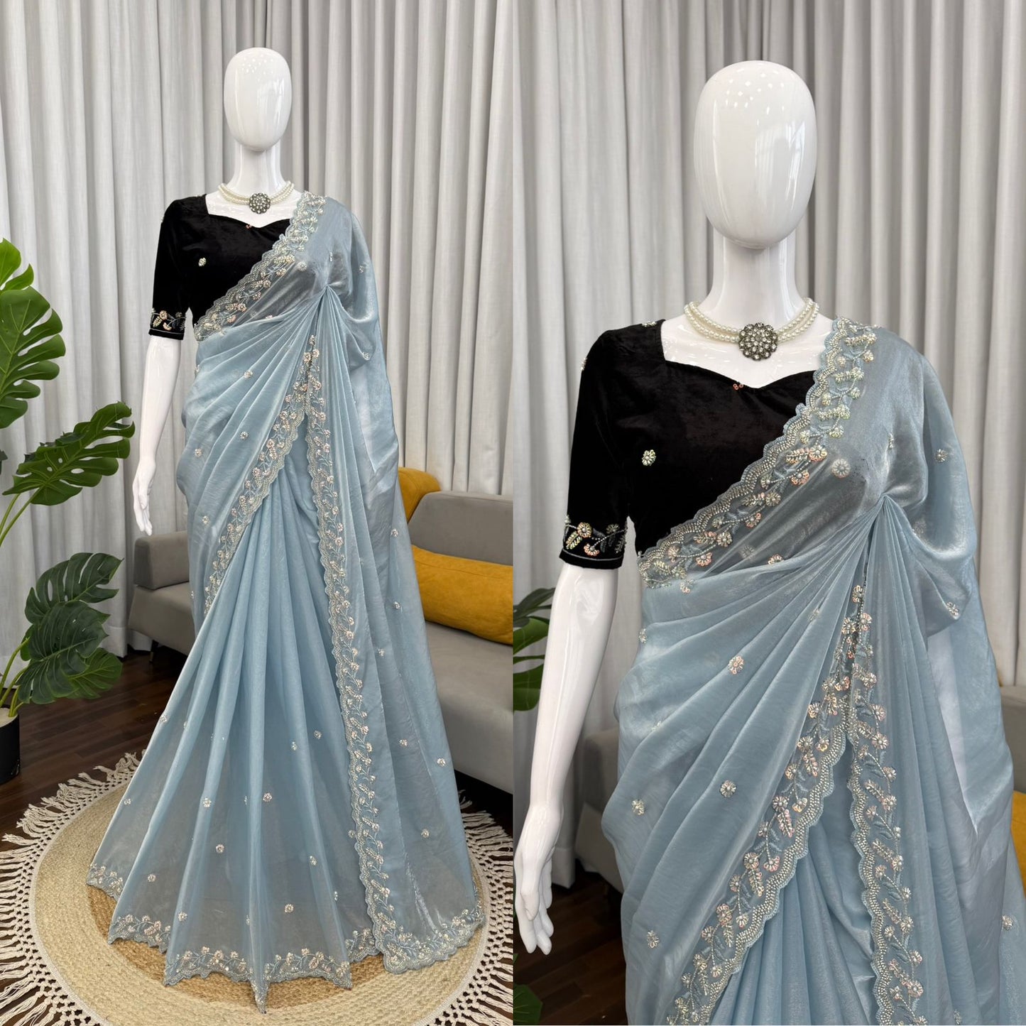 Designer Fendy Silk Saree with Beads Work – Elegance Redefined