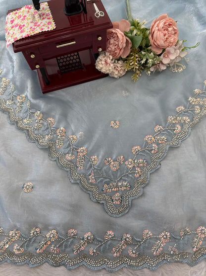 Designer Fendy Silk Saree with Beads Work – Elegance Redefined