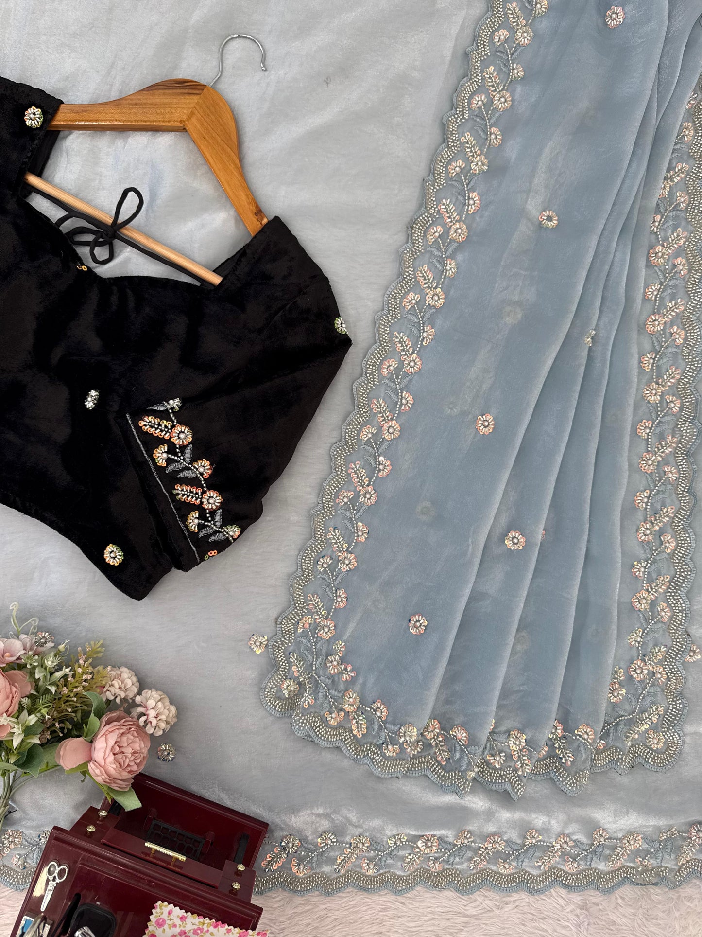 Designer Fendy Silk Saree with Beads Work – Elegance Redefined