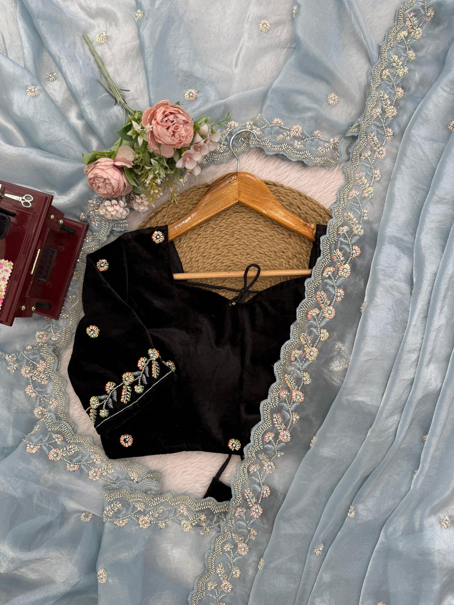 Designer Fendy Silk Saree with Beads Work – Elegance Redefined