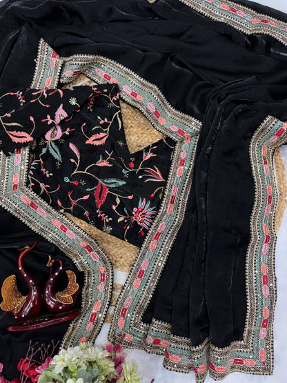 Premium Pure Space Silk Embroidered Saree