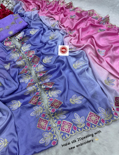 Lovely 2D Designer Malai Silk Saree