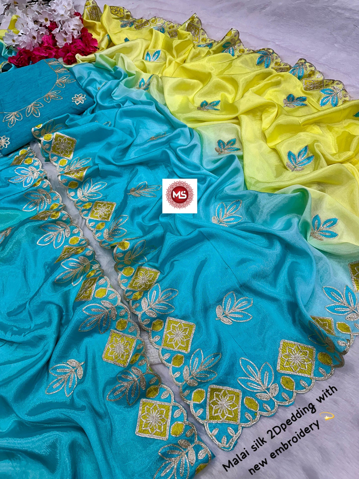 Lovely 2D Designer Malai Silk Saree