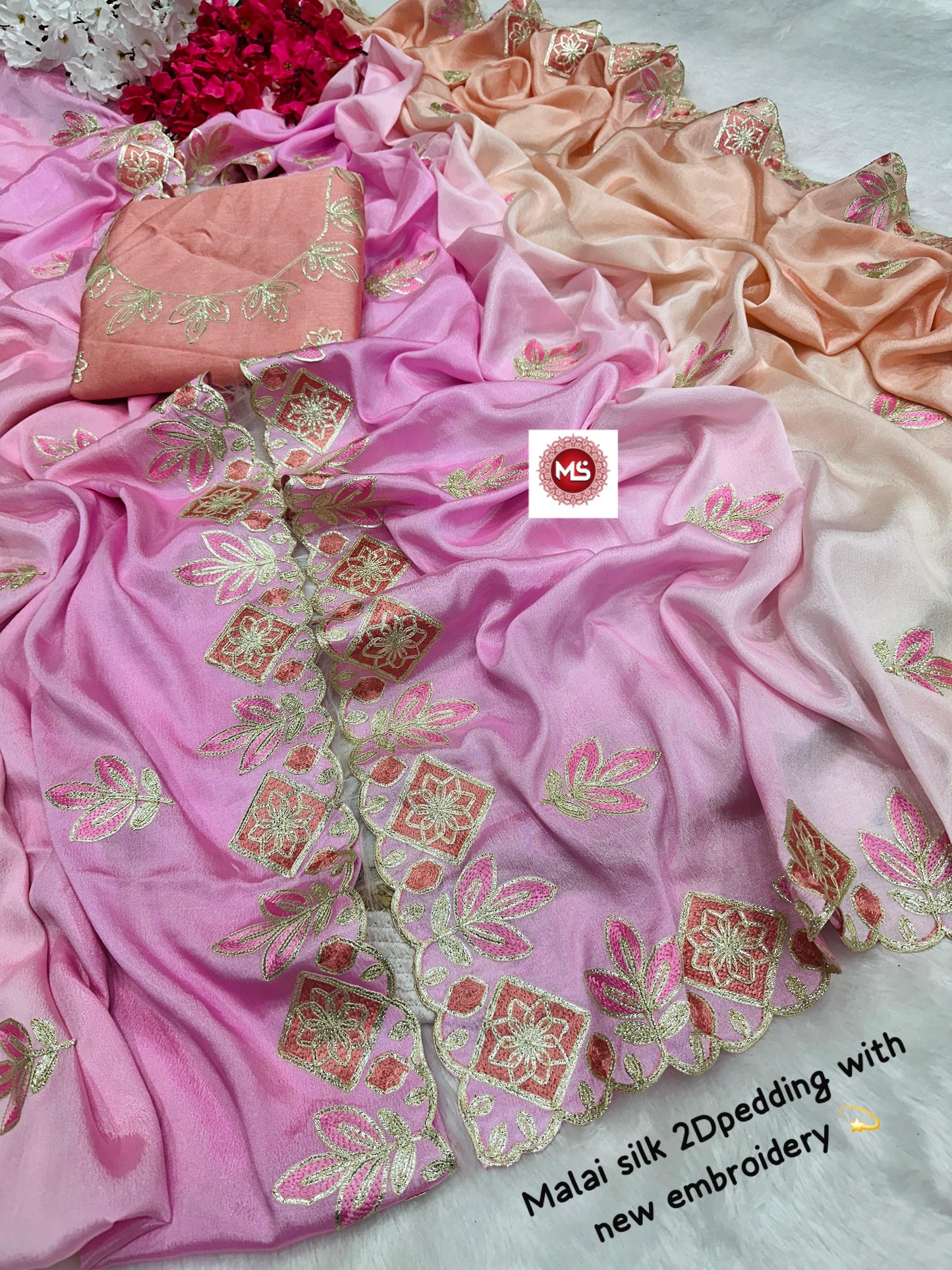 Lovely 2D Designer Malai Silk Saree