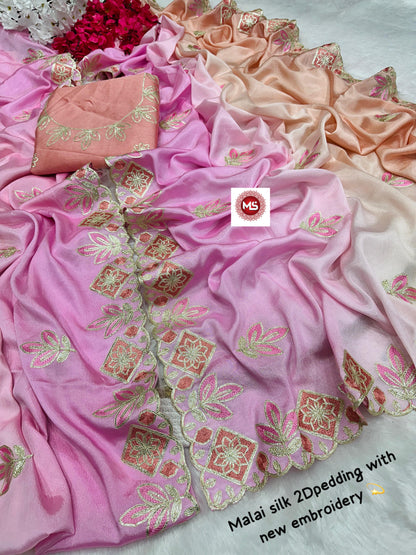 Lovely 2D Designer Malai Silk Saree