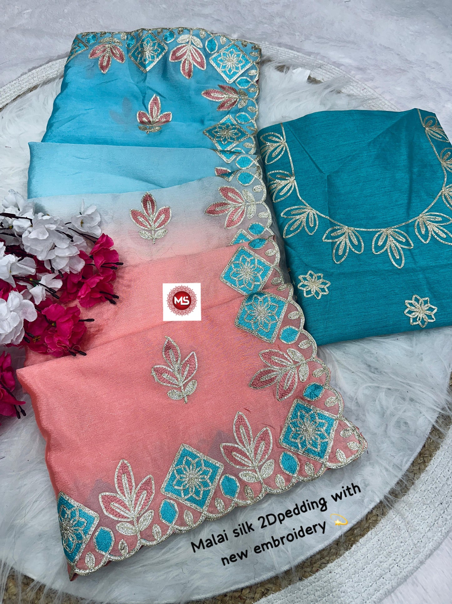 Lovely 2D Designer Malai Silk Saree