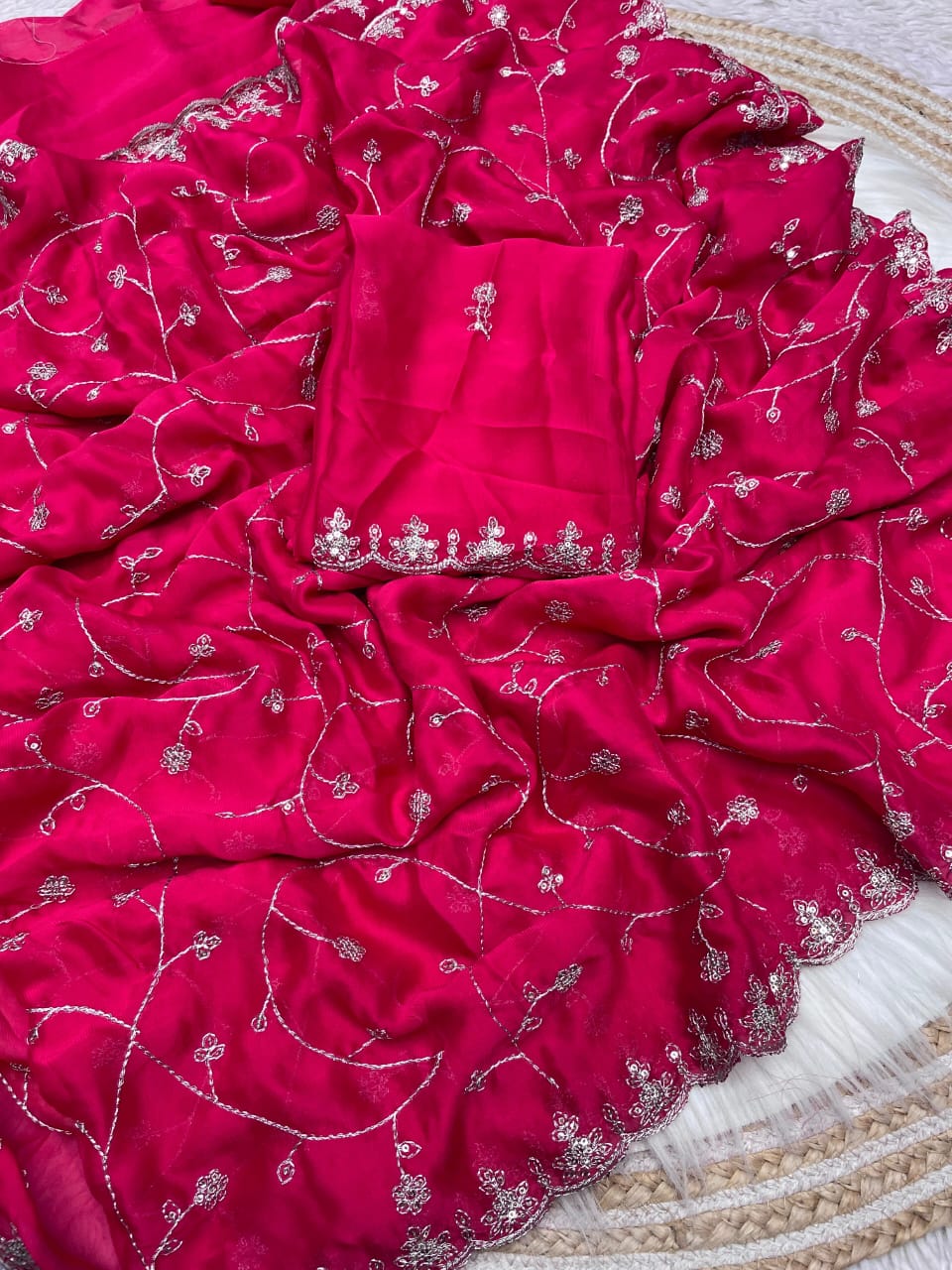 Premium Blooming Rangoli Embroidered Saree