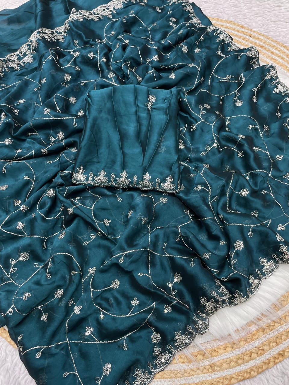 Premium Blooming Rangoli Embroidered Saree