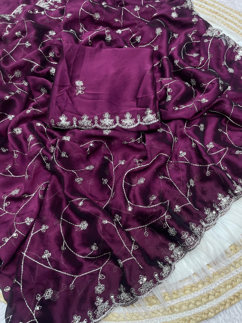 Premium Blooming Rangoli Embroidered Saree