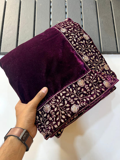 Premium Heavy 9000 Velvet Saree with Zari & Sequence Embroidery