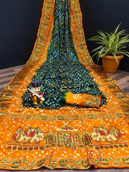 Art Silk Dolly Work Bandhej Panetar White Saree