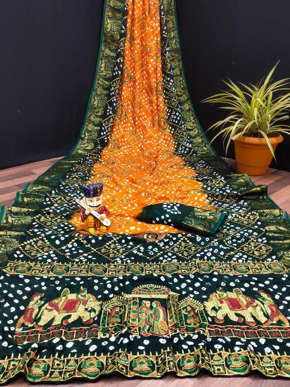 Art Silk Dolly Work Bandhej Panetar White Saree