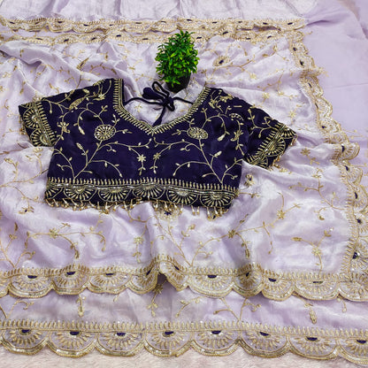 Premium Fendy Satin Silk Embroidered Saree with Designer Blouse