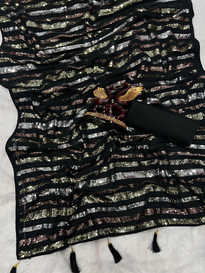 Premium Heavy Georgette Sequins Saree – Festive Glam