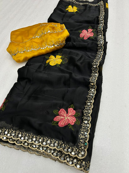 Rangoli Silk Designer Saree with Original Jari & Mirror Work