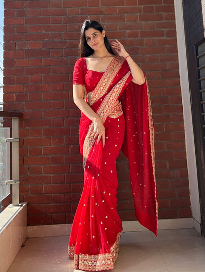 Premium Pure Georgette Saree with Sequins & Dori Embroidery