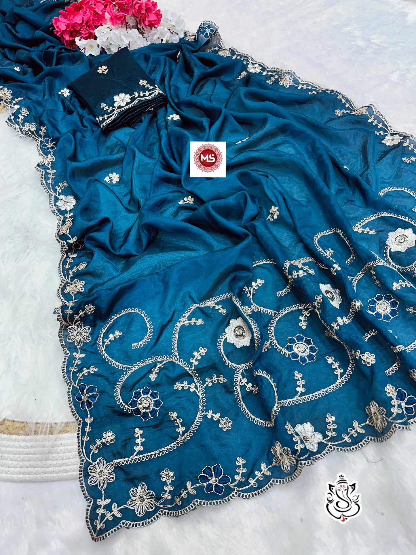 Beautiful Multi-Color Coding Pitta, Daga & Sequence Work Saree