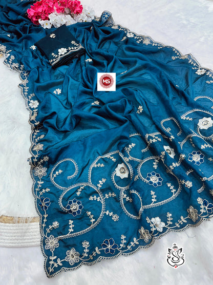 Beautiful Multi-Color Coding Pitta, Daga & Sequence Work Saree