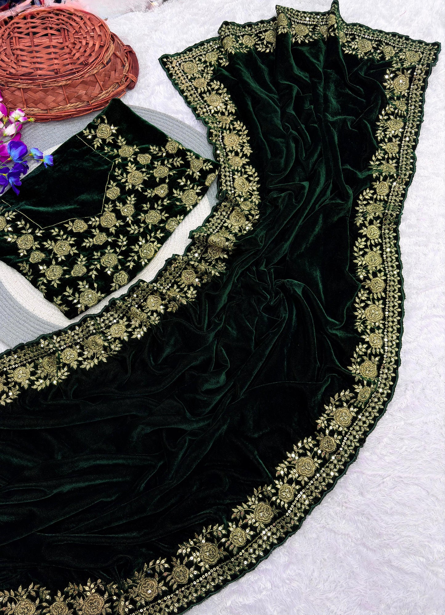 Premium Soft Viscose Velvet Designer Saree