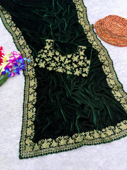 Premium Soft Viscose Velvet Designer Saree
