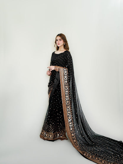 Premium Soft Georgette Saree with Elegant Sequins Embroidery