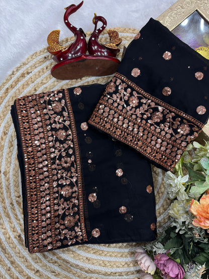 Premium Soft Georgette Saree with Elegant Sequins Embroidery