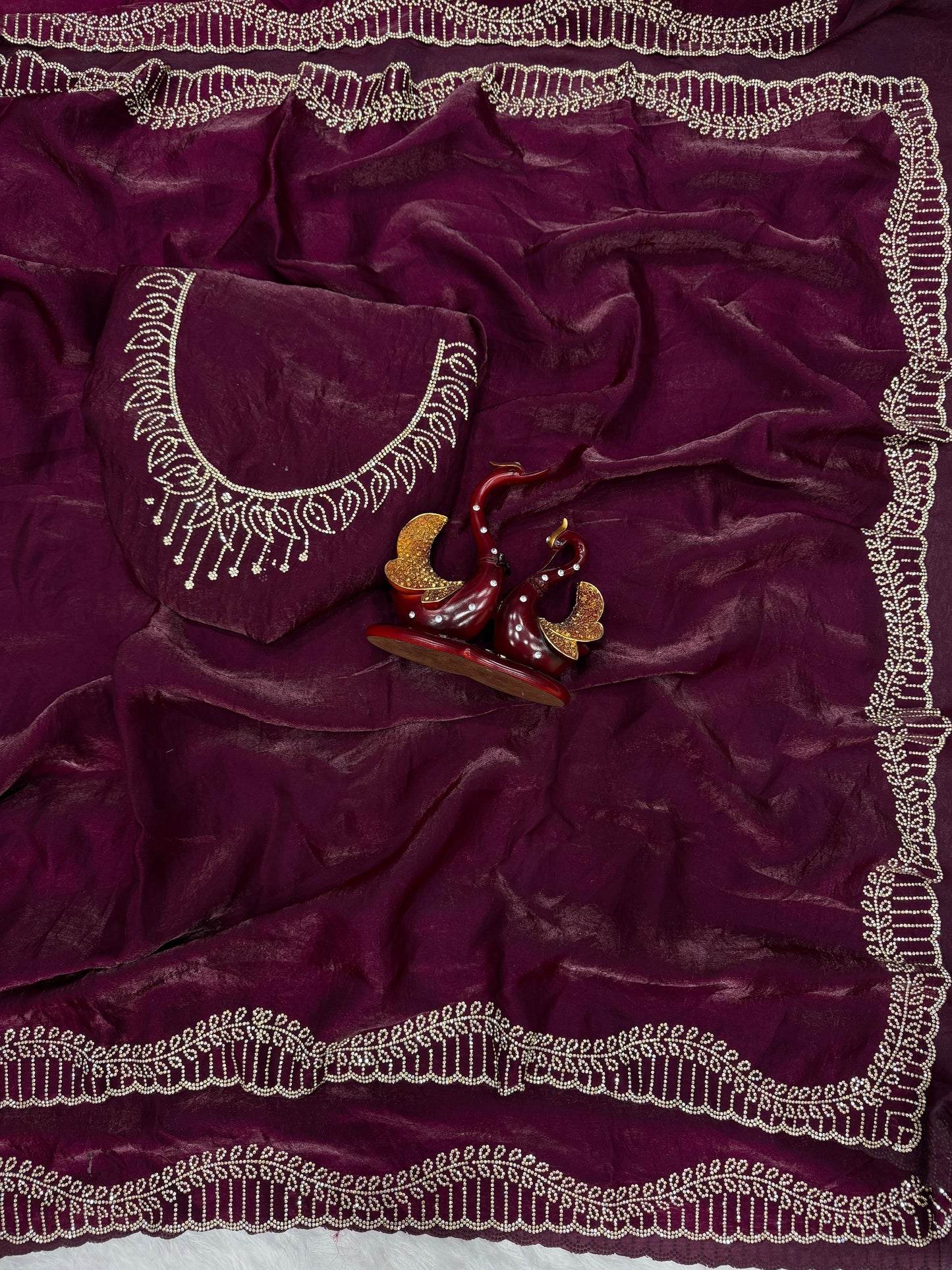 Premium Space Silk Saree with Original Jarkhan Diamond Work