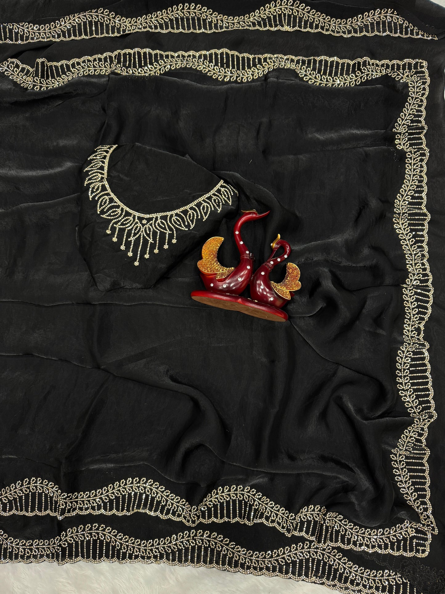 Premium Space Silk Saree with Original Jarkhan Diamond Work