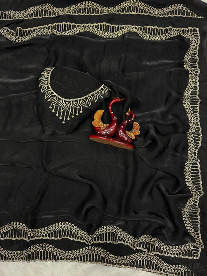 Premium Space Silk Saree with Original Jarkhan Diamond Work