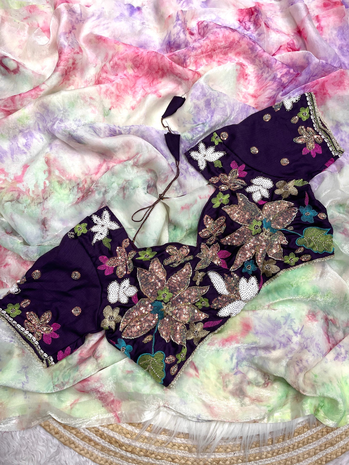 Premium Space Silk Saree with Discharge Print & Jalpari Blouse