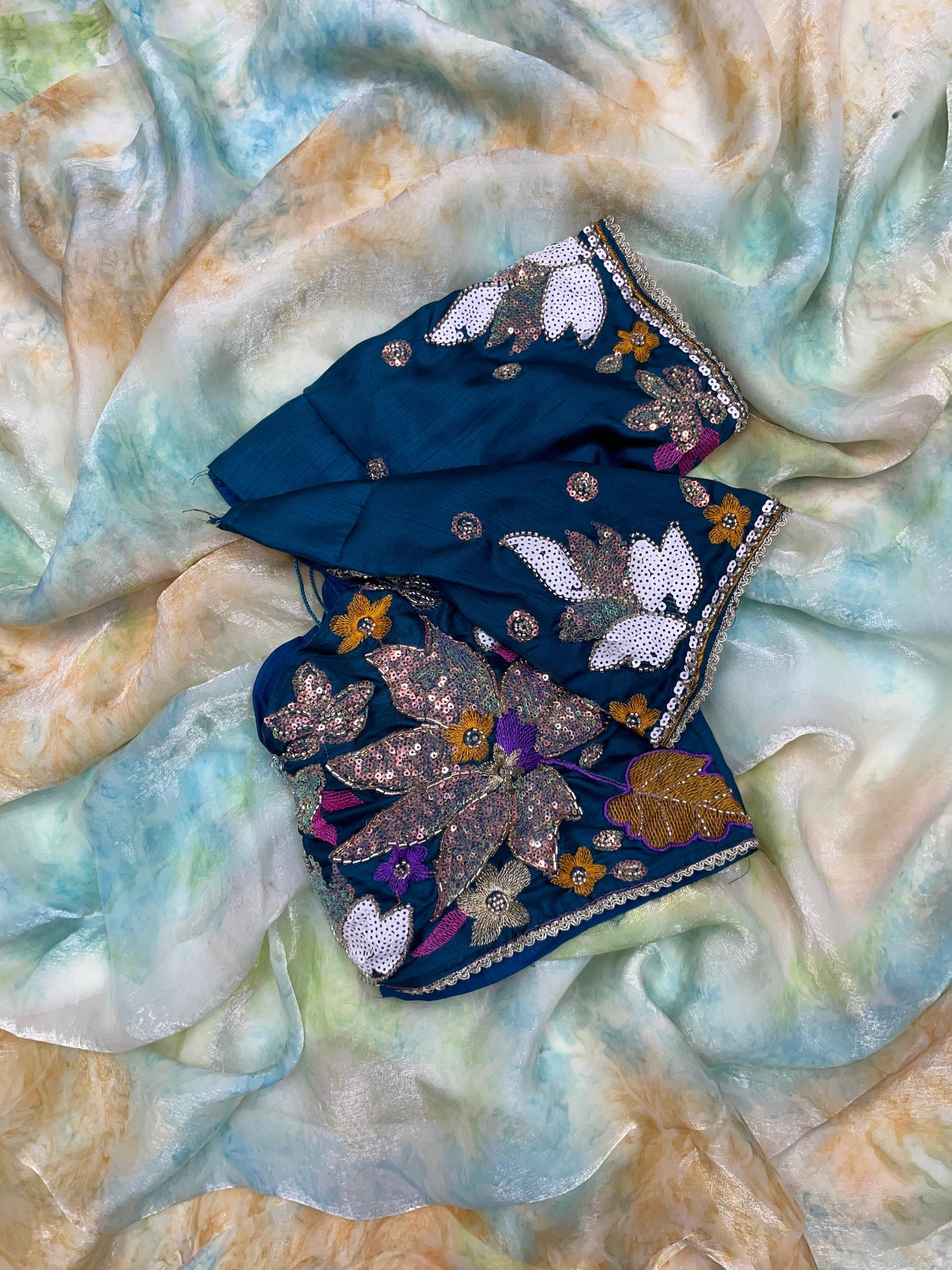 Premium Space Silk Saree with Discharge Print & Jalpari Blouse