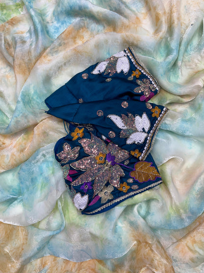 Premium Space Silk Saree with Discharge Print & Jalpari Blouse