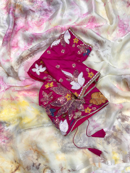 Premium Space Silk Saree with Discharge Print & Jalpari Blouse