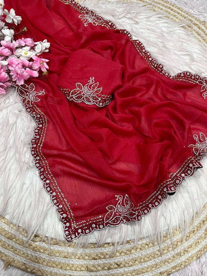 Premium Star Georgette Blooming Saree with Jarkan Work