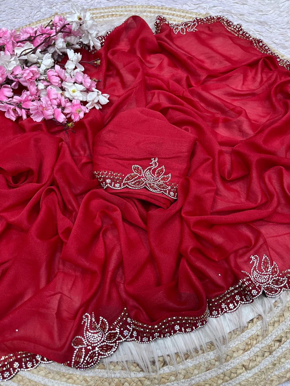 Premium Star Georgette Blooming Saree with Jarkan Work