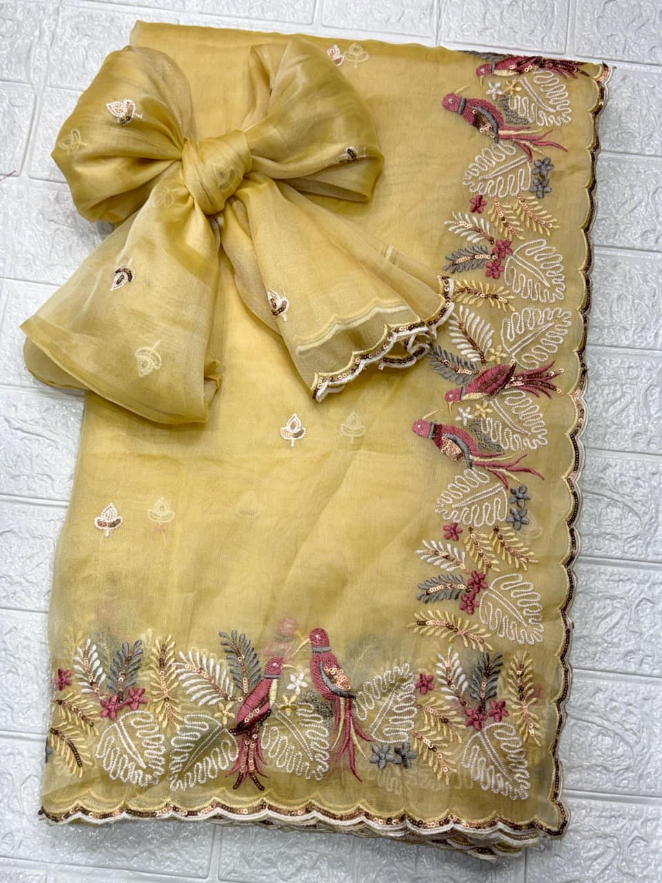 Pastel Magic Leno Net Organza Saree with Embroidery & Sequins Work