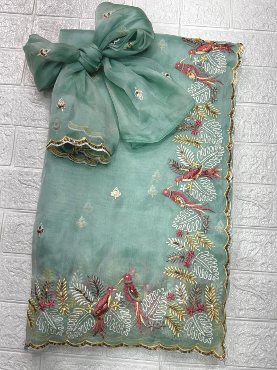 Pastel Magic Leno Net Organza Saree with Embroidery & Sequins Work