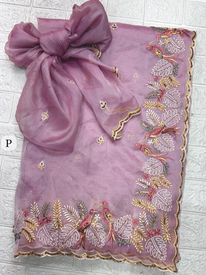 Pastel Magic Leno Net Organza Saree with Embroidery & Sequins Work