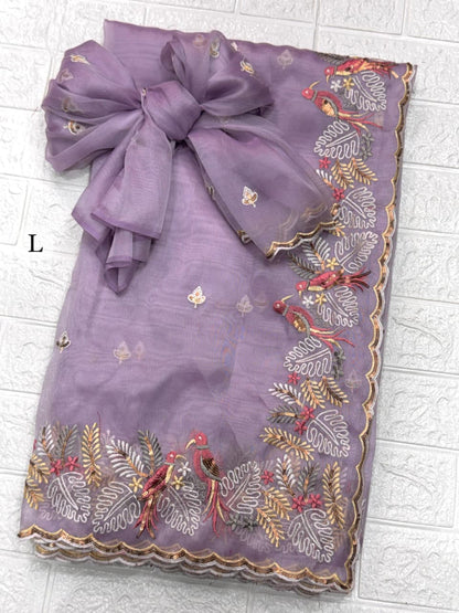 Pastel Magic Leno Net Organza Saree with Embroidery & Sequins Work