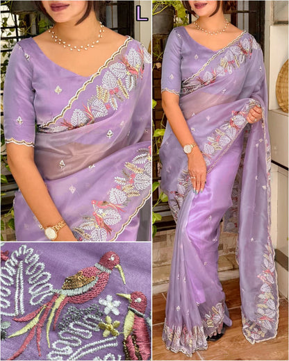 Pastel Magic Leno Net Organza Saree with Embroidery & Sequins Work