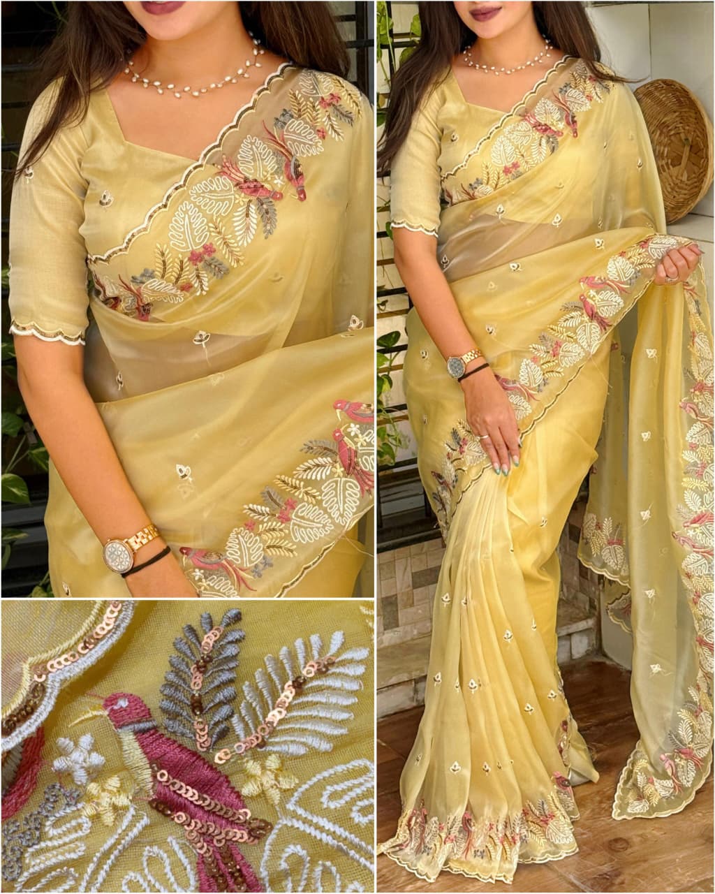 Pastel Magic Leno Net Organza Saree with Embroidery & Sequins Work