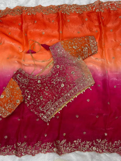 Premium Fendy Satin Padding Saree with Heavy Embroidery & Sequins Work