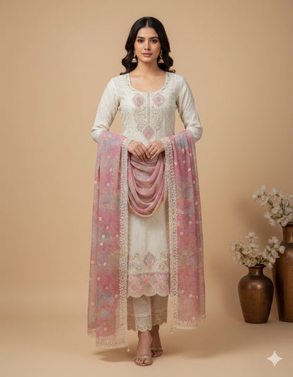 Elegant Rose Gold Suit Set with Heavy Embroidery & Jharkhan Work