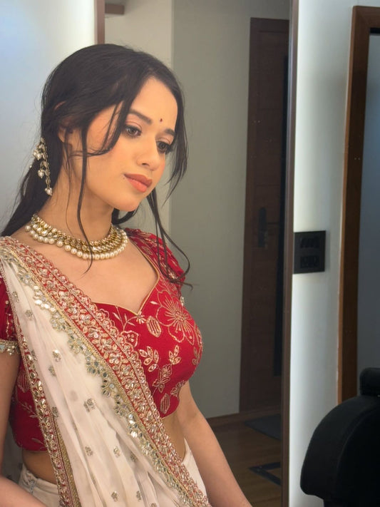 Premium Pure Georgette Saree with Sequins, Dori Embroidery & Real Mirror Work