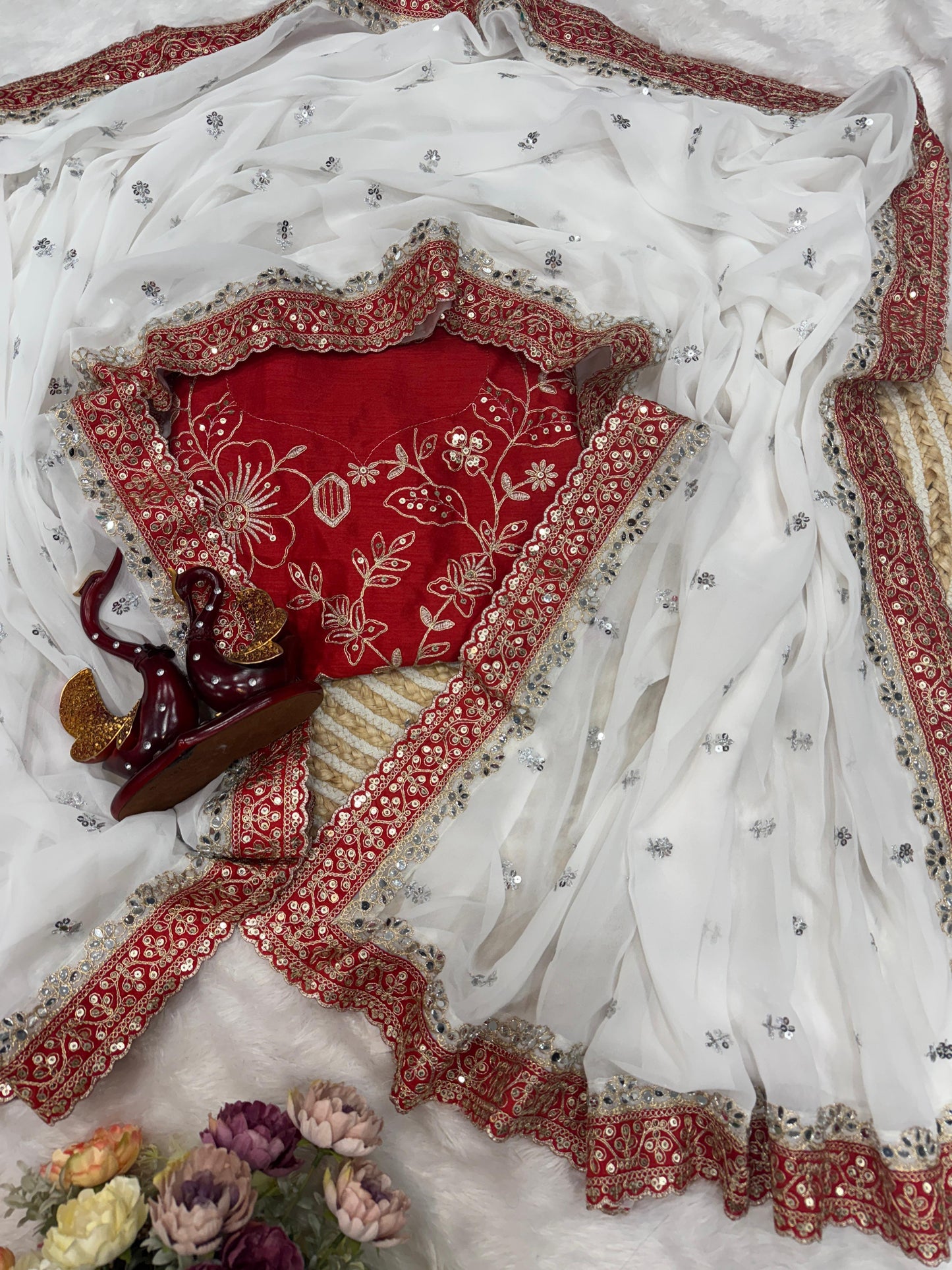 Premium Pure Georgette Saree with Sequins, Dori Embroidery & Real Mirror Work