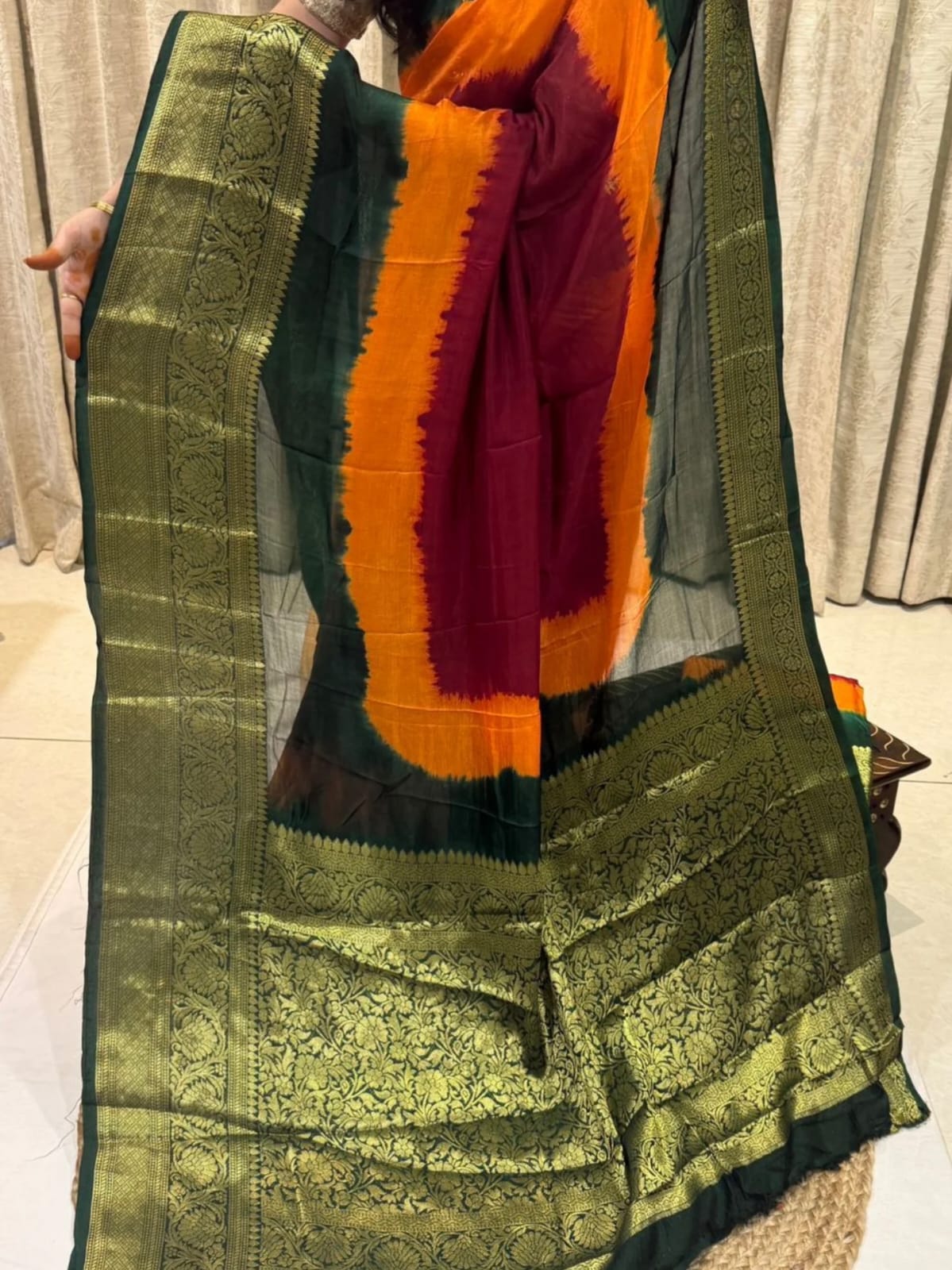 Premium Cotton Silk Saree with Heavy Hand Dyeing Work