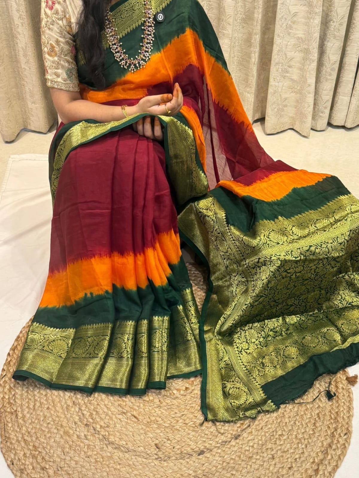 Premium Cotton Silk Saree with Heavy Hand Dyeing Work